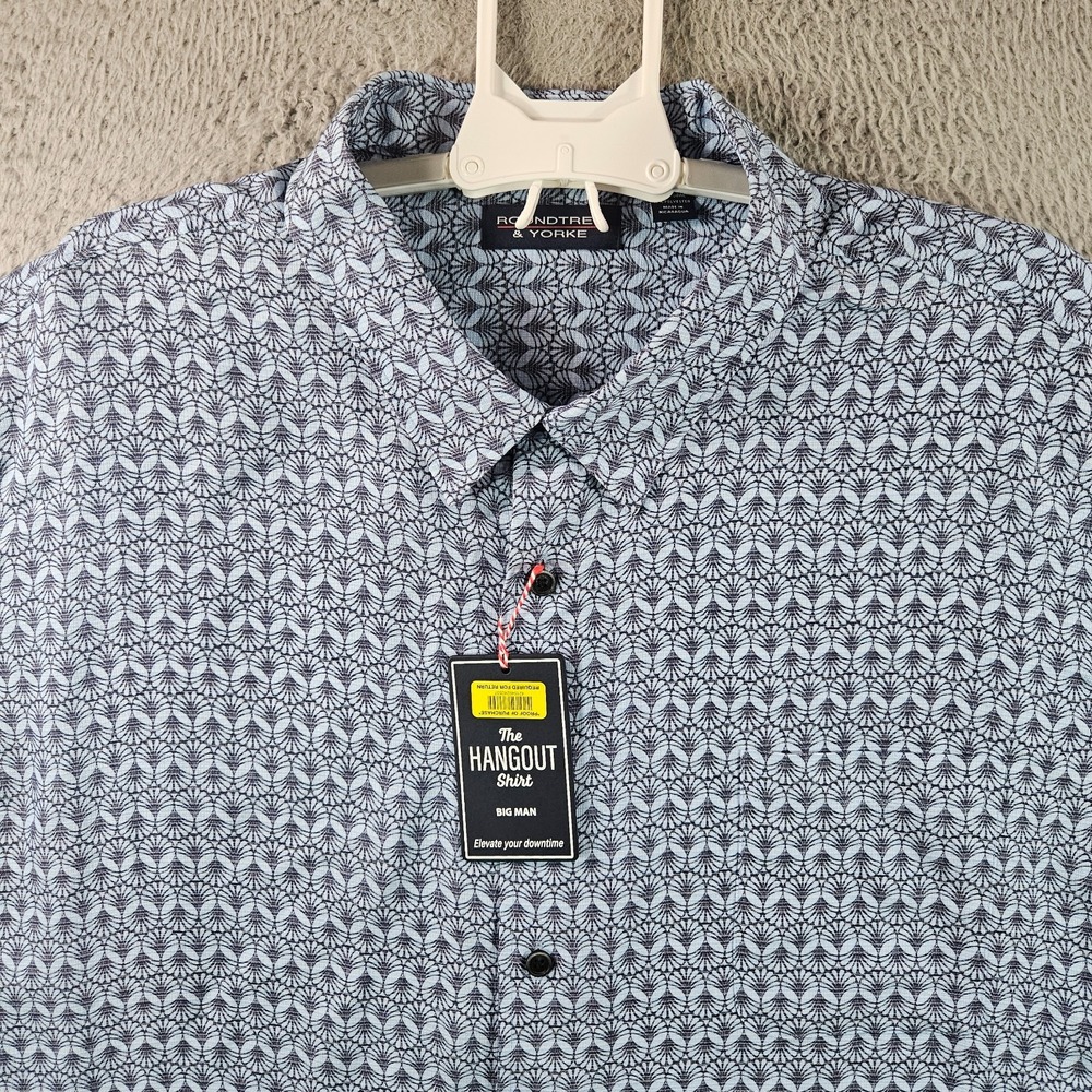 NEW Roundtree & Yorke Shirt Men 4XB Short Sleeve Button Geometric Navy Blue